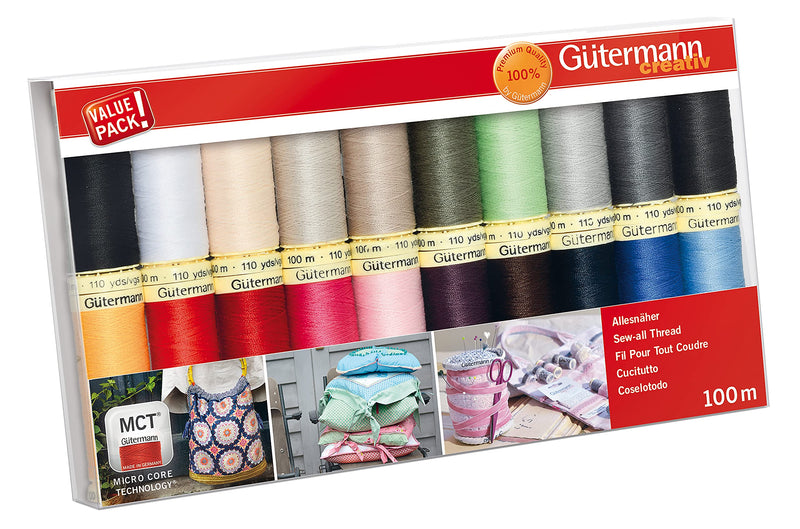Gütermann creativ Nähfaden-Set mit 20 Spulen Allesnäher 100 m in Basisfarben 20 x 100 m. Mehrfabig