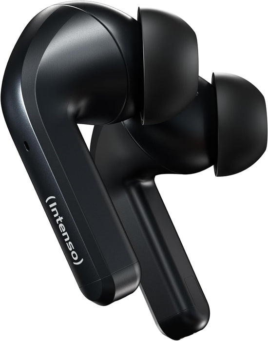 Intenso Black Buds - TWS True Wireless Kopfhörer T300A mit Active Noise Cancelling und bis zu 35 Std. Musikwiedergabe, klein