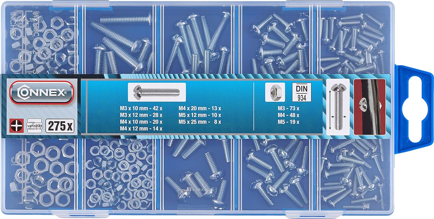 CONNEX DP8500055 Machine Screw & Nut Kit 275 pcs, Silver Threaded Screw Assortment (275 Pieces)