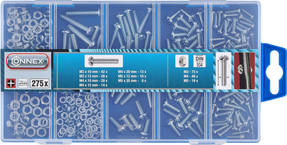 CONNEX DP8500055 Machine Screw & Nut Kit 275 pcs, Silver Threaded Screw Assortment (275 Pieces)