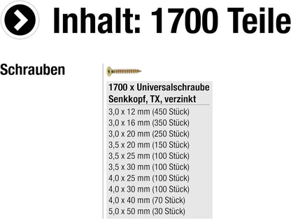 Universal Screw Assortment Box TX 1700 Pieces Star