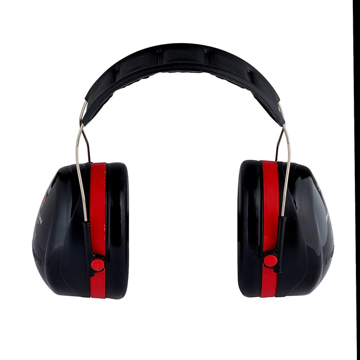 3M Peltor Optime III Ear Defenders Adults – Protective Earmuffs with Headband, Hearing Protection Against High Noise Levels in Industrial Settings, 35 dB, Black/Red