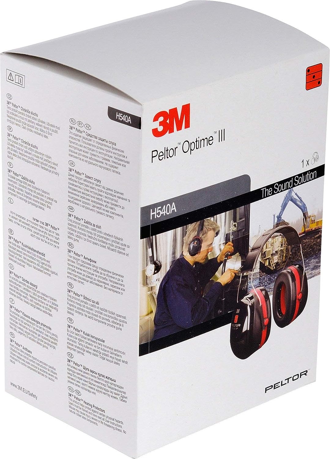 3M Peltor Optime III Ear Defenders Adults – Protective Earmuffs with Headband, Hearing Protection Against High Noise Levels in Industrial Settings, 35 dB, Black/Red