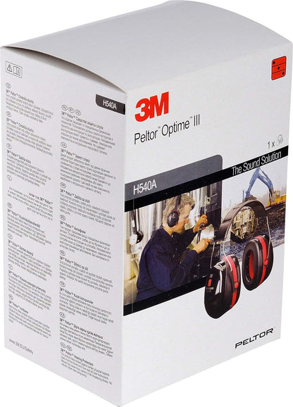 3M Peltor Optime III Ear Defenders Adults – Protective Earmuffs with Headband, Hearing Protection Against High Noise Levels in Industrial Settings, 35 dB, Black/Red
