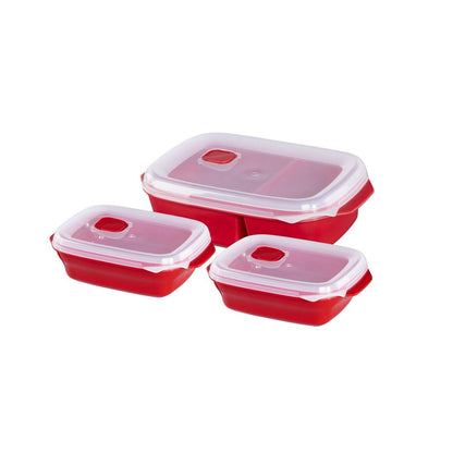 Xavax Mikrowellengeschirr Set 3-teilig + Deckel (Frischhalte-Dose ideal zum Einfrieren/Erhitzen v. Speisen, verschließbare Mikrowellendose spülmaschinenfest, 2x0,6l, 1x1,3l) Rot 2 Dosen 600 ml, 1 Dose 1300 ml