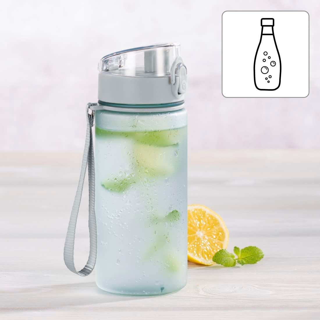 Xavax Sports Water Bottle with Wrist Strap, 500 ml, Transparent Blue