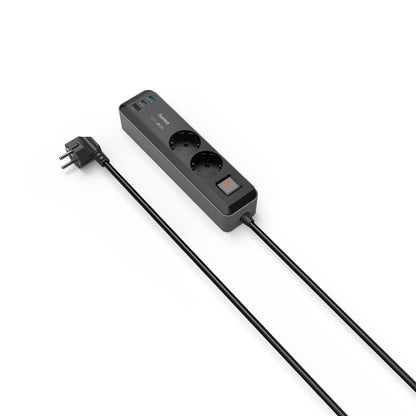 Hama Power Strip, 2 Sockets, USB-C/A 65W, PD, Switch, 1.4 m, N/Grey