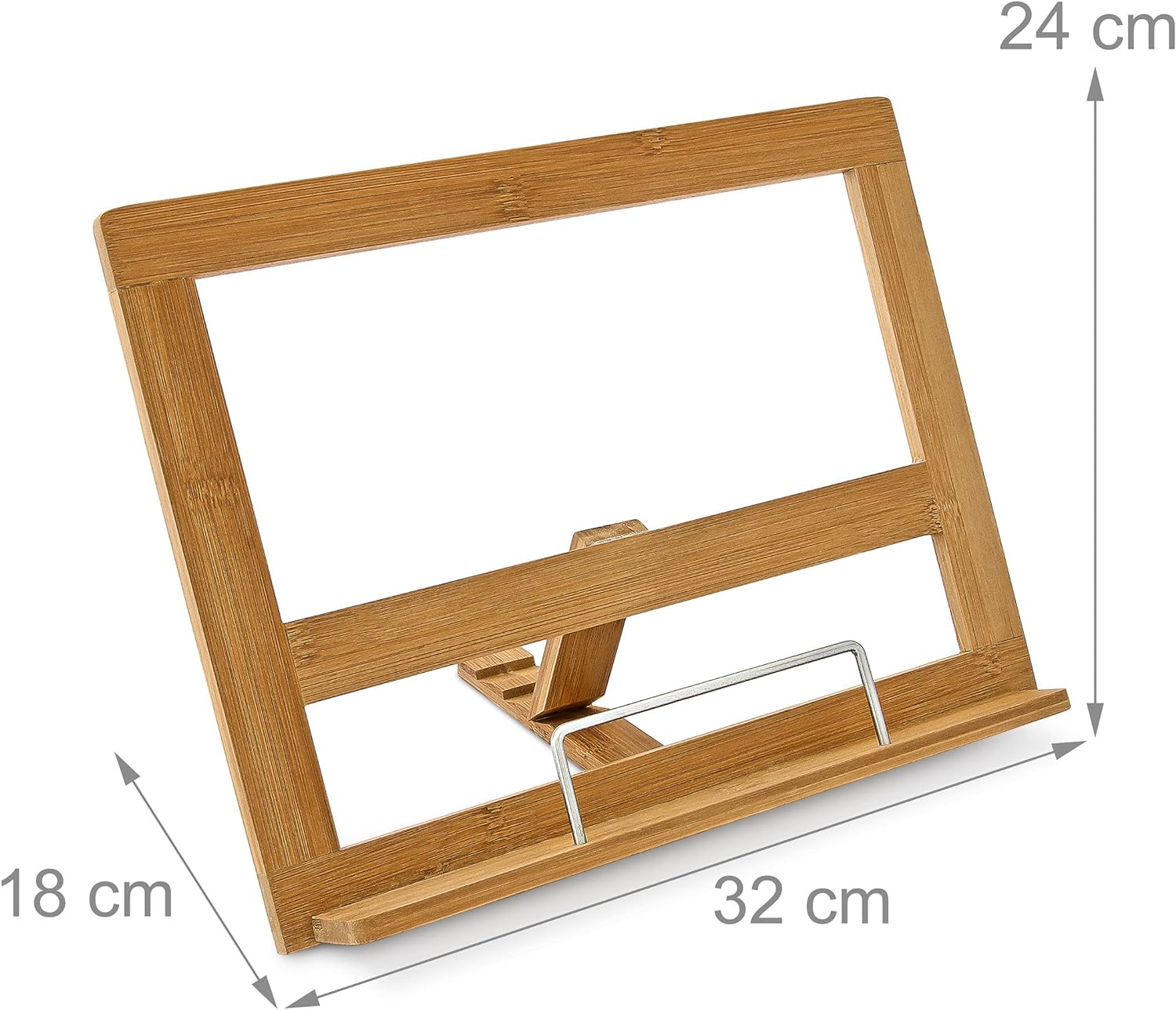 Relaxdays Kochbuchhalter Bambus H x B x T: ca. 24 x 32 x 18 cm Buchstütze für Küche und Büro Rezepthalter mit 3 Neigungsstufen als Buchstütze und Leseständer Kochbuchständer mit Seitenhalter, natur