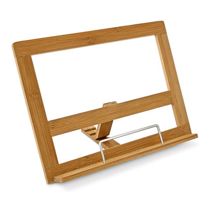 Relaxdays Kochbuchhalter Bambus H x B x T: ca. 24 x 32 x 18 cm Buchstütze für Küche und Büro Rezepthalter mit 3 Neigungsstufen als Buchstütze und Leseständer Kochbuchständer mit Seitenhalter, natur