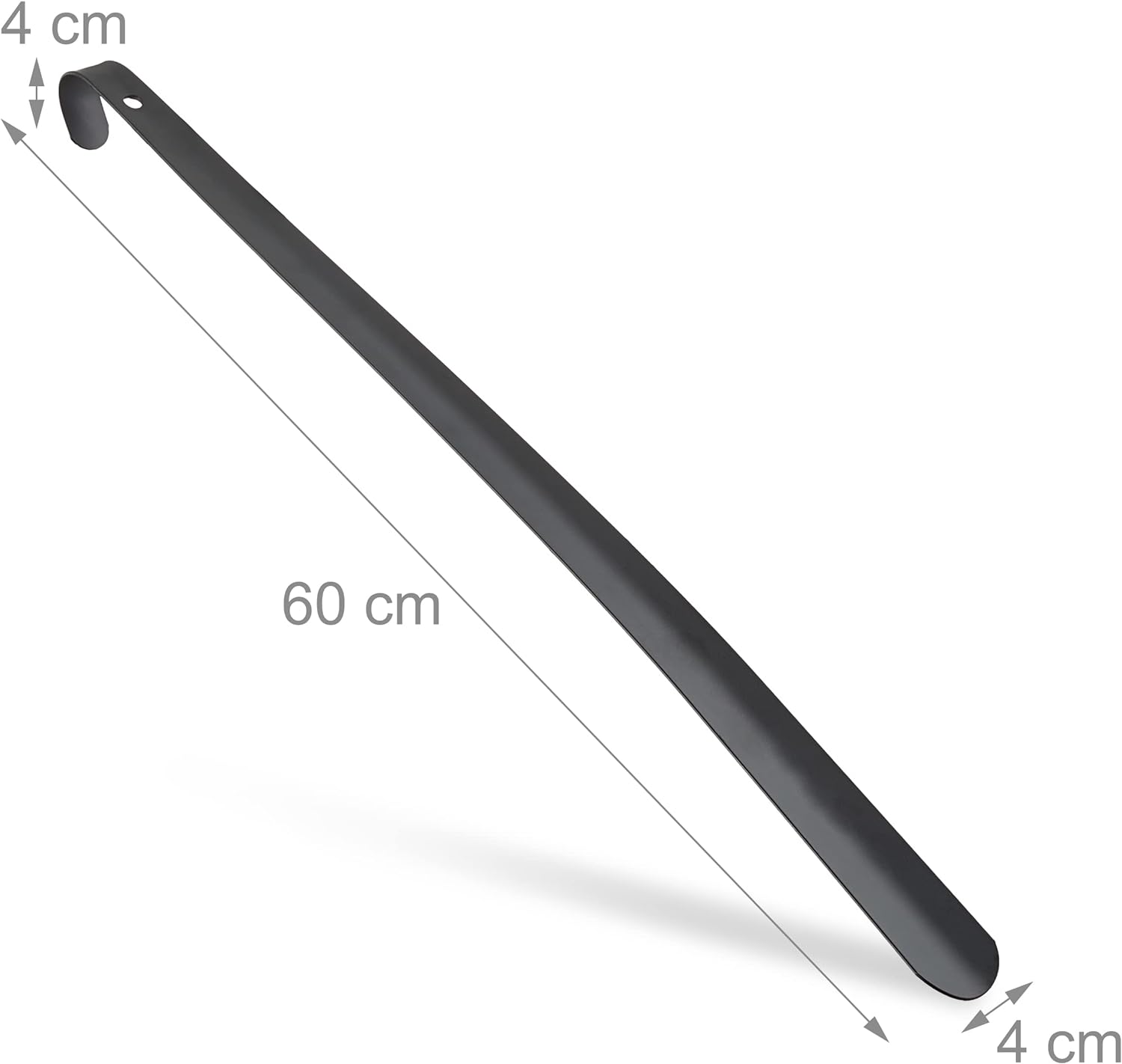 Relaxdays Comfy Metal Shoehorn, Sturdy, 60cm Long, Large Shoe Horn, Hanging, With Handle, Black, Iron, 60 x 4 x 4 cm