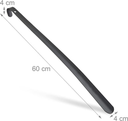 Relaxdays Comfy Metal Shoehorn, Sturdy, 60cm Long, Large Shoe Horn, Hanging, With Handle, Black, Iron, 60 x 4 x 4 cm