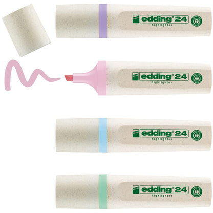 Edding 24 EcoLine highlighter - 4 highlighters in pastel colours - chisel nip 2-5 mm - for quick and easy marking and highlighting of texts and notes - refillable, made of recyclable material