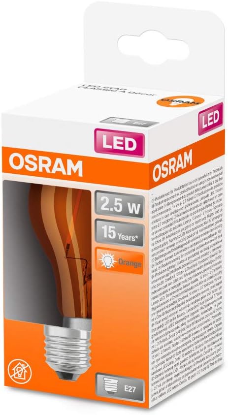 OSRAM Dekorative LED Lampe Décor mit E27 Sockel, Orange, 1500 K, 2,50 W, Ersatz für 15-W-Glühbirne, klar, LED STAR DECO CLASSIC A Orange 1 Stück (1er Pack