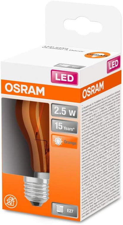 OSRAM Dekorative LED Lampe Décor mit E27 Sockel, Orange, 1500 K, 2,50 W, Ersatz für 15-W-Glühbirne, klar, LED STAR DECO CLASSIC A Orange 1 Stück (1er Pack