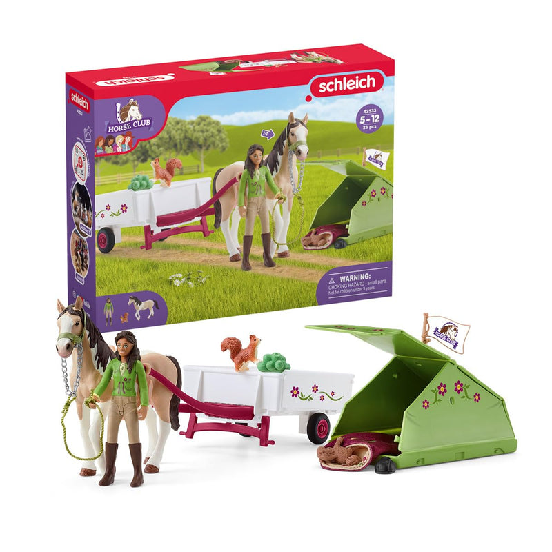 Schleich Horse Club, Horse Toys for Girls and Boys, Sarah's Camping Adventure Horse Set with Horse Toy, 12 Pieces, Ages 5+ 2022 Box Style