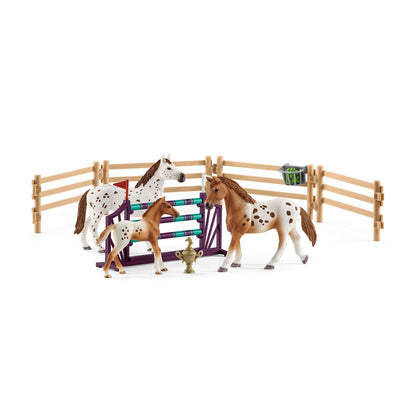 schleich HORSE CLUB — 42433 Lisa's Tournament Training Horse Playset, 17-Piece Equestrian Playset with Lisa Doll, Appaloosa Horse Figures, Horse Toys for Girls and Boys Ages 5+