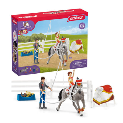 schleich HORSE CLUB — 42443 Mia's Vaulting Set, 18 Piece Horse Play Set with Rider, Horse, and Trainer, schleich Horse Toys for Girls and Boys Ages 5-12