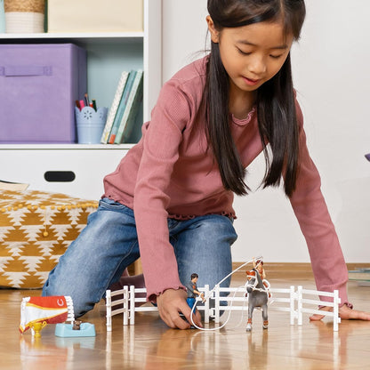 schleich HORSE CLUB — 42443 Mia's Vaulting Set, 18 Piece Horse Play Set with Rider, Horse, and Trainer, schleich Horse Toys for Girls and Boys Ages 5-12