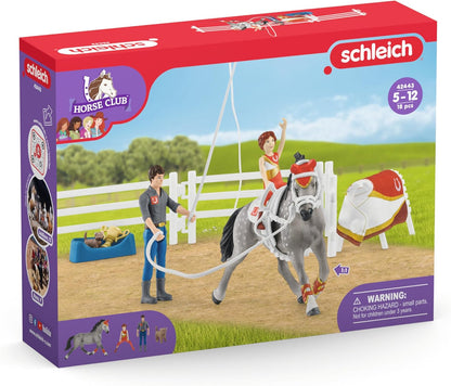 schleich HORSE CLUB — 42443 Mia's Vaulting Set, 18 Piece Horse Play Set with Rider, Horse, and Trainer, schleich Horse Toys for Girls and Boys Ages 5-12