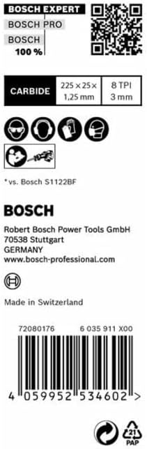 Bosch Accessories 2608900370 EXPERT ‘Thick Tough Metal’ S 1155 CHC Säbelsägeblatt, 10 Stück Sägeblatt-Länge 225 mm 10 S