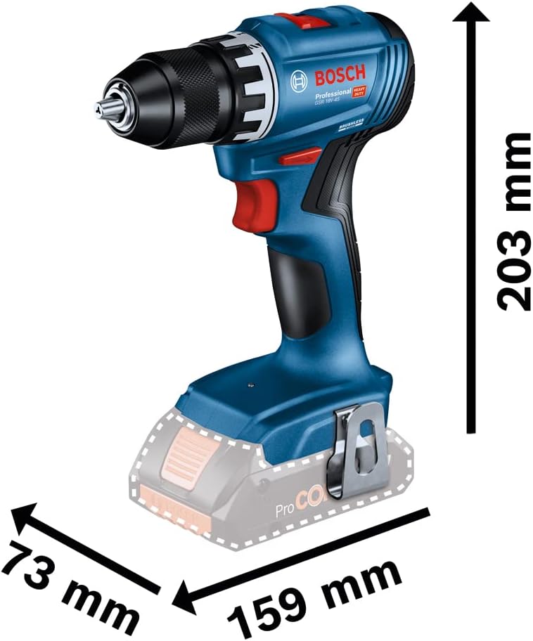 Bosch Professional 18V System Akku-Bohrschrauber GSR 18V-45 (Drehzahl 1.900 min⁻¹, Akkus und Ladegerät nicht enthalten, im Karton), Blue, 06019K3200 ohne Akkus/Ladegerät im Karton