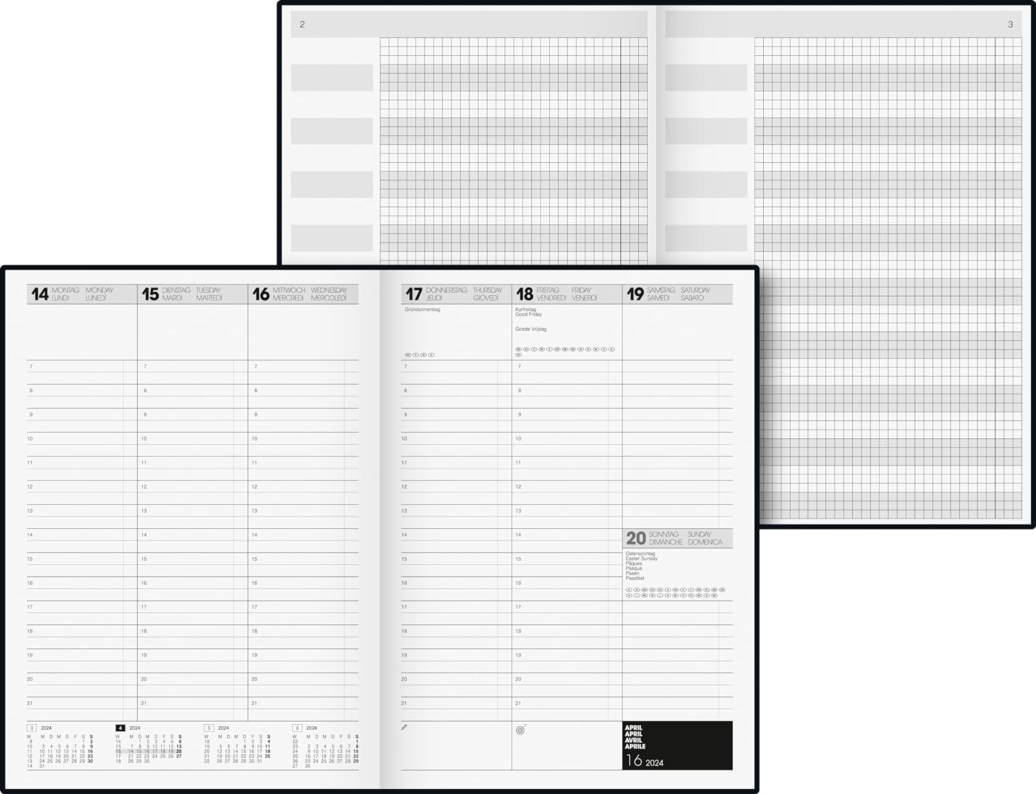 BRUNNEN 1072440904 Wochenkalender Buchkalender TimeCenter 2024 TimeCenter Modell 724 2 Seiten = 1 Woche Blattgröße 21 x 29,7 cm A4 Baladek-Einband schwarz