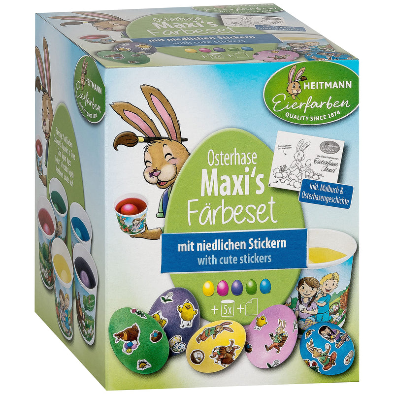 Heitmann Eierfarben Easter Bunny Maxi's Colouring Set - 5 Liquid Egg Colours - Stickers - Cups - Colouring Book
