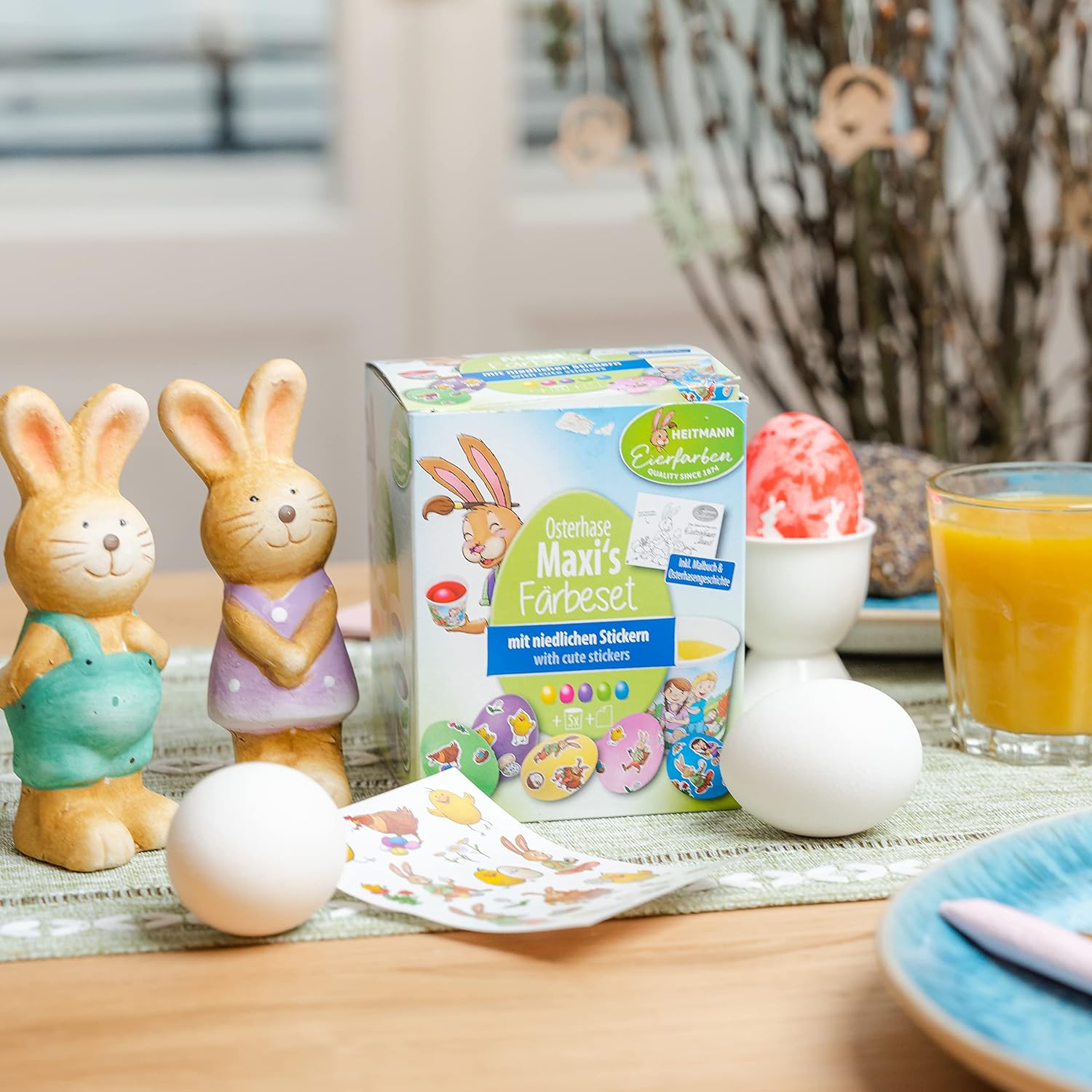 Heitmann Eierfarben Easter Bunny Maxi's Colouring Set - 5 Liquid Egg Colours - Stickers - Cups - Colouring Book