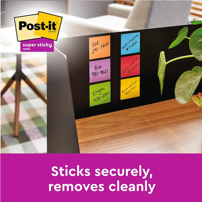 Post-it Super Sticky Notes - 12 Small Pads of 90 Sheets - 47.6 x 47.6mm - Sticky Notes for Desk, Office, School and Memos - Rio de Janeiro Colours