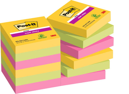 Post-it Super Sticky Notes - 12 Small Pads of 90 Sheets - 47.6 x 47.6mm - Sticky Notes for Desk, Office, School and Memos - Rio de Janeiro Colours