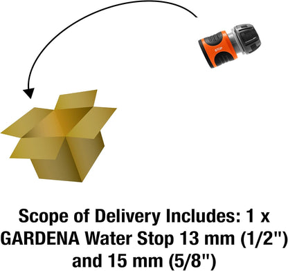 Gardena Water Stop 13 mm (1/2 inch) and 15 mm (5/8 inch): Connector with Water Stop, Power Grip, Great Hose-gripping Power, Simple Replacement (18213-20) (Pack of 2