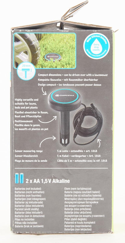 Gardena Soil Moisture Sensor: Automatic irrigation, can be used directly on the lawn, 5 m long connection cable, can be extended with extension cable (01867-20)