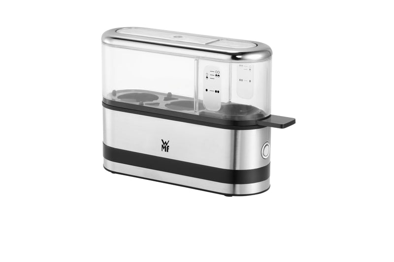 WMF Küchenminis 2-Eier-Kocher, Eierkocher 2 Eier, mit Eipick, BPA-freies Tritan, 250 W, cromargan matt