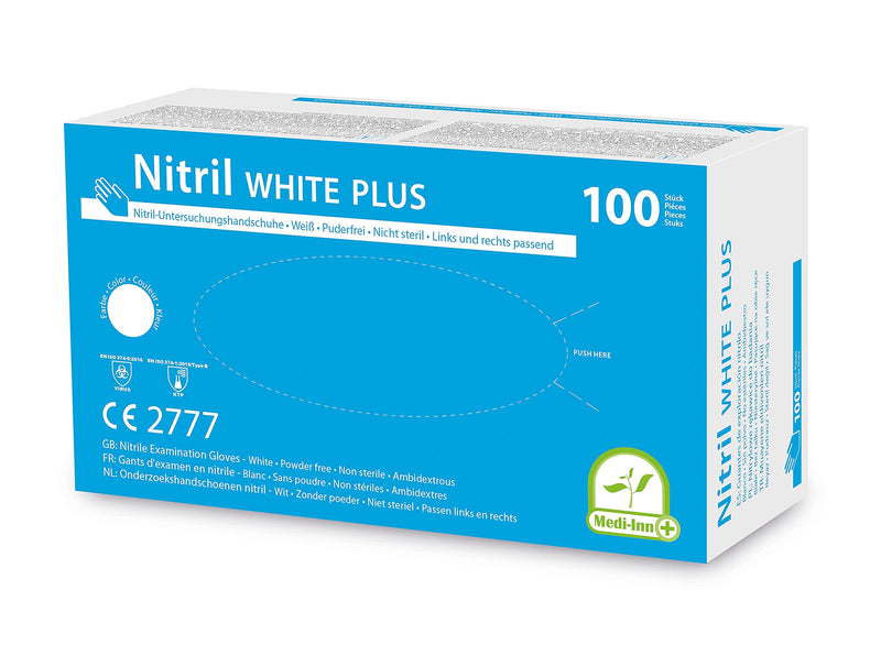 Medi-Inn Nitril White Plus Einmalhandschuhe puderfrei weiß (Größe: S, 100 Stück)