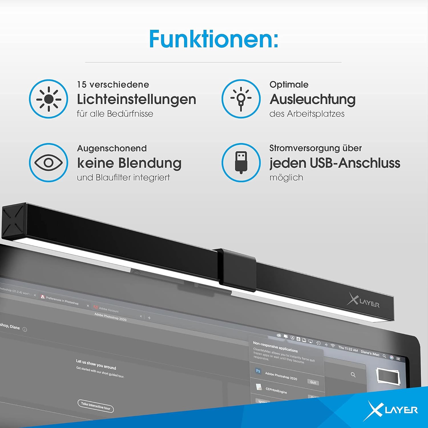 XLAYER Monitor-Lampe schwarz 6 W