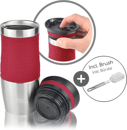 Milu Thermo Mug 370ml 450ml Insulated Mug Coffee Mug to go - 100% Leak Proof - Stainless Steel Drinking Mug - Car Mug Double Wall Insulation - Thermo Mug - Travel Mug - (Red, 370ml