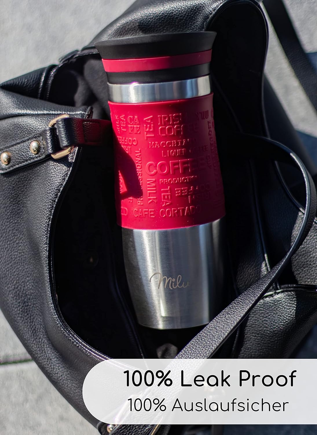 Milu Thermo Mug 370ml 450ml Insulated Mug Coffee Mug to go - 100% Leak Proof - Stainless Steel Drinking Mug - Car Mug Double Wall Insulation - Thermo Mug - Travel Mug - (Red, 370ml