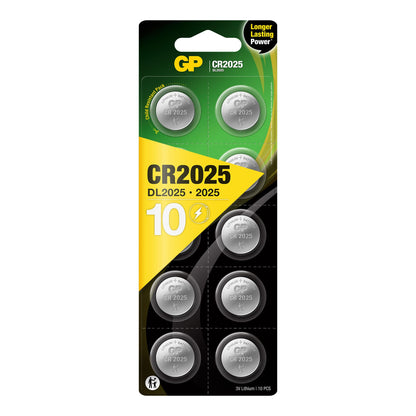 10 GP Knopfzellen CR2025 3,0 V