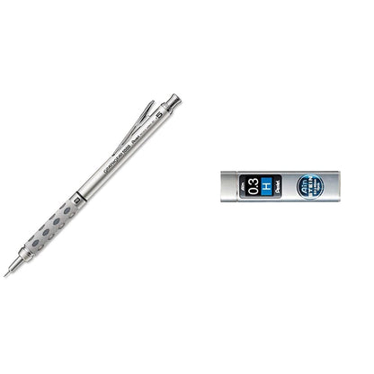 Pentel PG1013-E GraphGear1000 Druckbleistift 0,3 mm Strichstärke, Edelstahlgehäuse, 4 mm Minenführung, Radierer (Z2-1N), 1 Stück & AIN STEIN Feinmine, 0.3 mm, Härtegrad H oder 15 Minen, C273-H 1 Stück (1er Pack) 0.3mm Bundle mit Feinmine (0.3 mm, H)