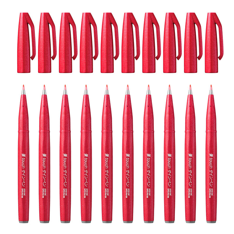 Pentel Brush Sign Pen Red - Pack of 10