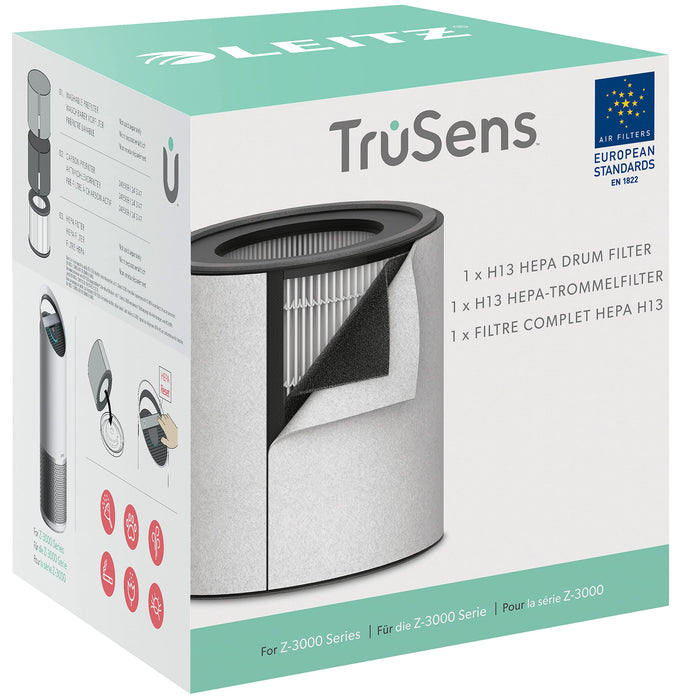 Leitz TruSens Ersatz-3-In-1 H13 HEPA-Filter für den Leitz TruSens Z-3000/Z-3500H Luftreiniger,Entfernt Viren,Allergene,Tierhare, Staub,Bakterien,Gerüche und Rauch,H13-HEPA-Filter gemäß EN 1822,2415143 Z-3000 bis 70 m² HEPA-Filter H13