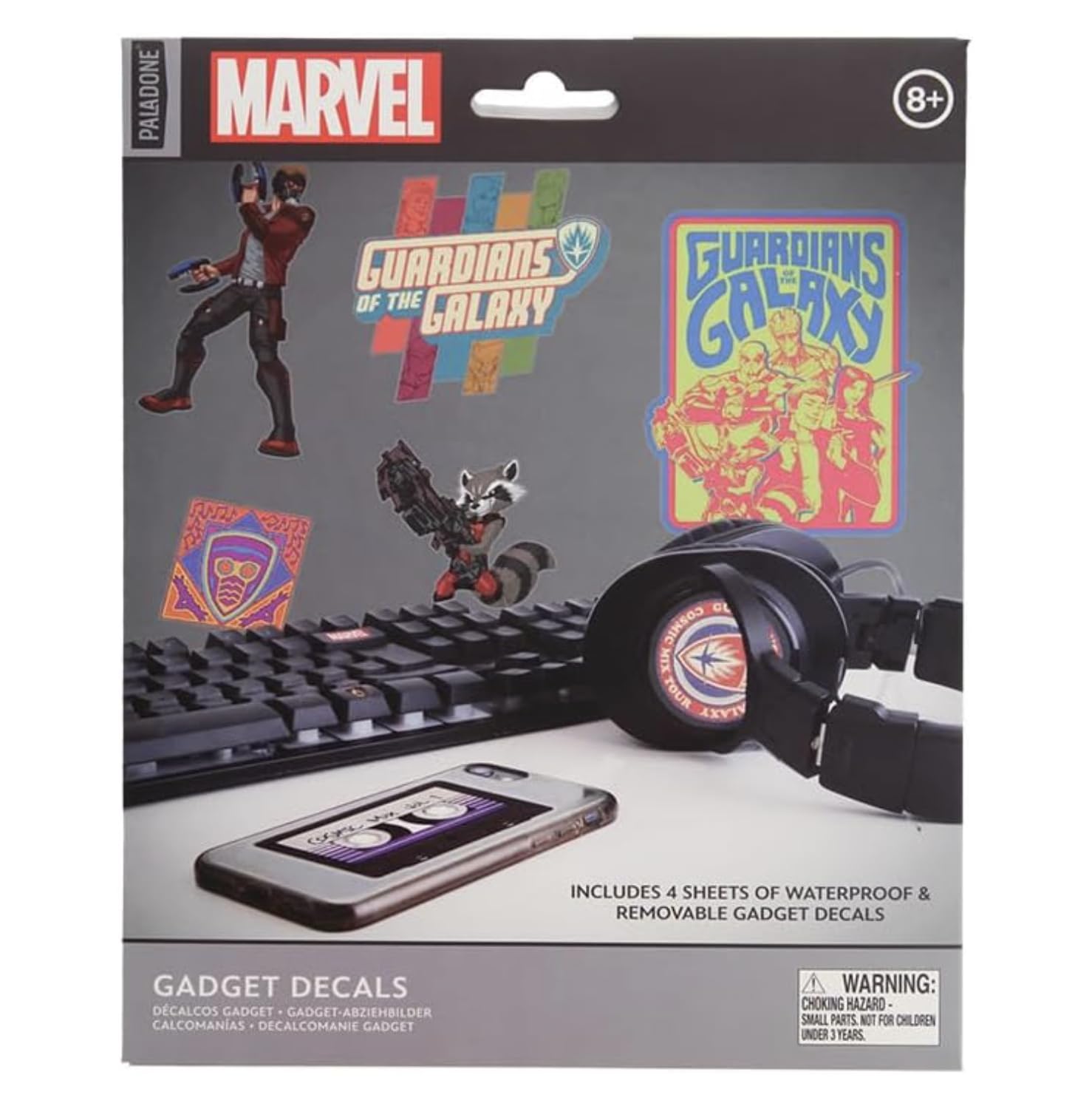Paladone Guardians of The Galaxy Vinyl-Aufkleber, 25 wasserfeste und abnehmbare Sticker für Handyhülle, Laptop, Tablet oder Technik, offiziell lizenzierte Marvel-Merchandise für GOTG-Fans.