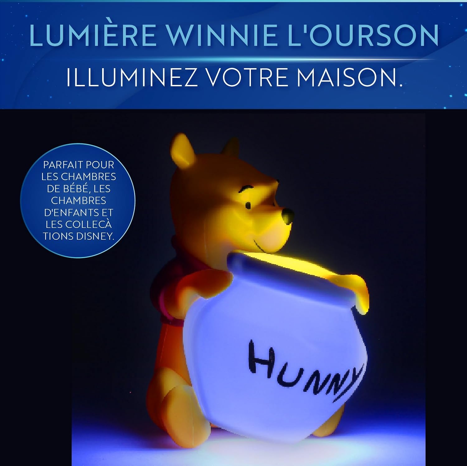 Paladone Winnie the Pooh Hunny Light, Portable Night Light 16.5cm (6.4"), Disney Lamp for Nursery or Kids Bedroom