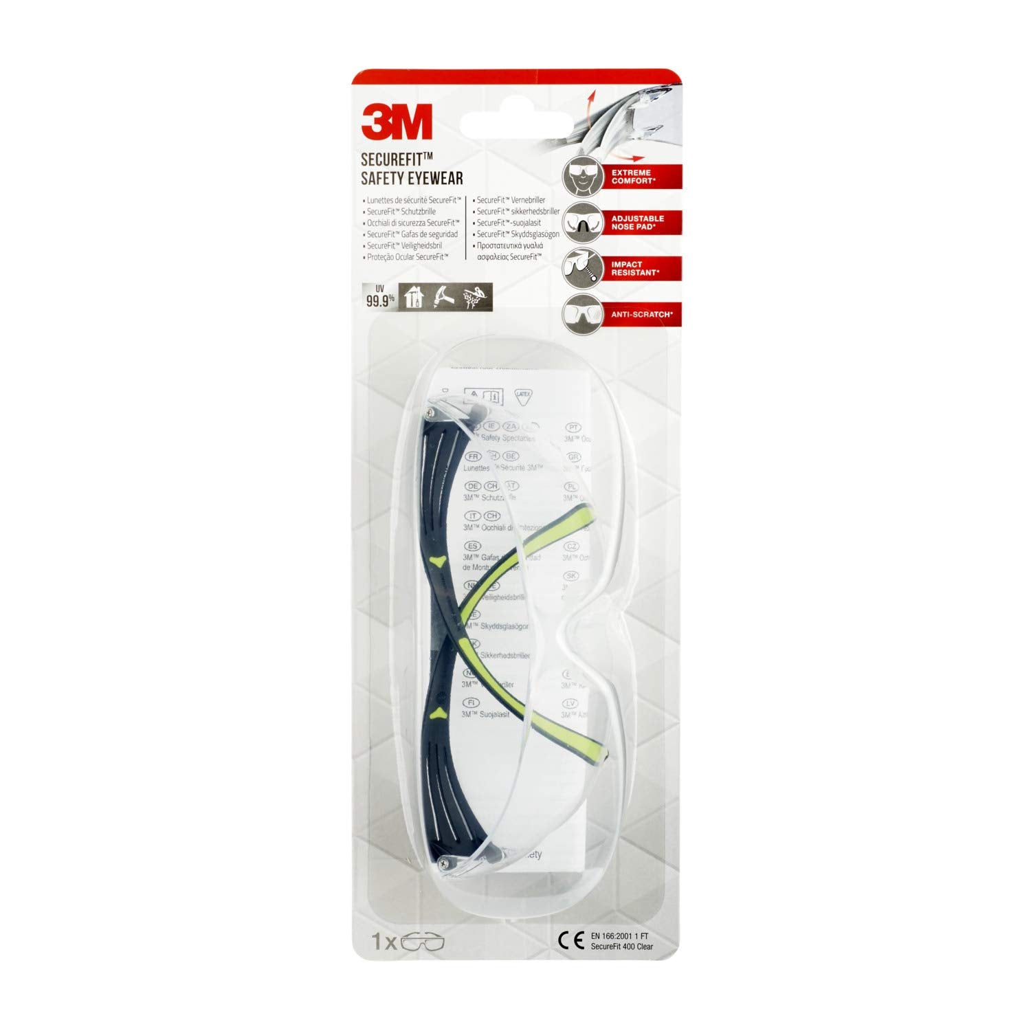 3M SF400 CC1 Clear Safety Glasses - Comfortable Safety Glasses with Anti Scratch Coating - Double Sided UV, Anti Scratch & Anti-Fog Coating