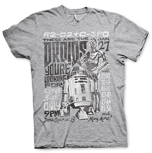 Star Wars Officially Licensed Merchandise Droids Night T-Shirt (H.Grey), XX-Large