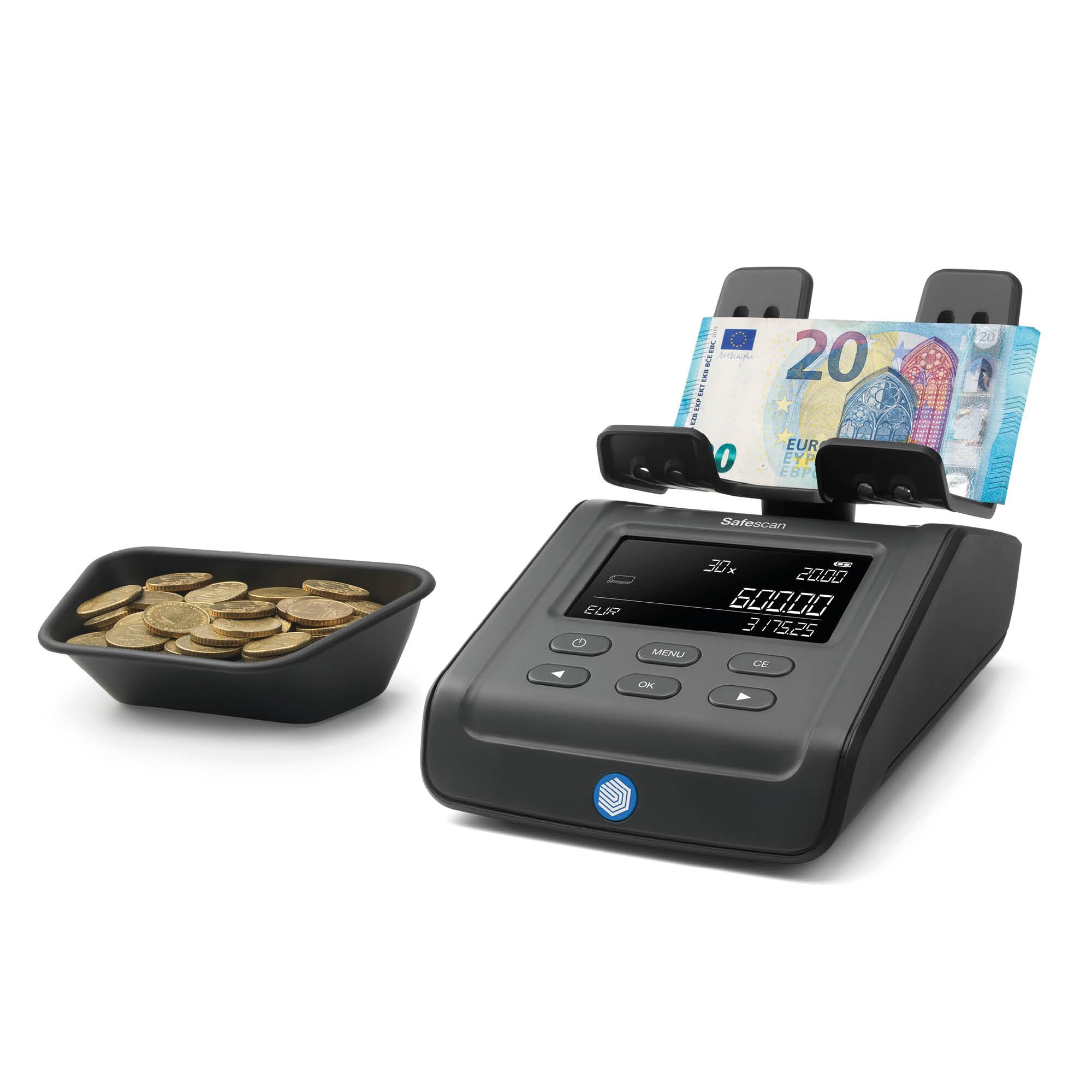 Safescan 6175 Máquina para contar dinero cuenta valor de monedas, billetes, vales y fichas -Cuenta monedas con reconocimiento automático de rollos -Balanza de dinero que guarda resultados del conteo