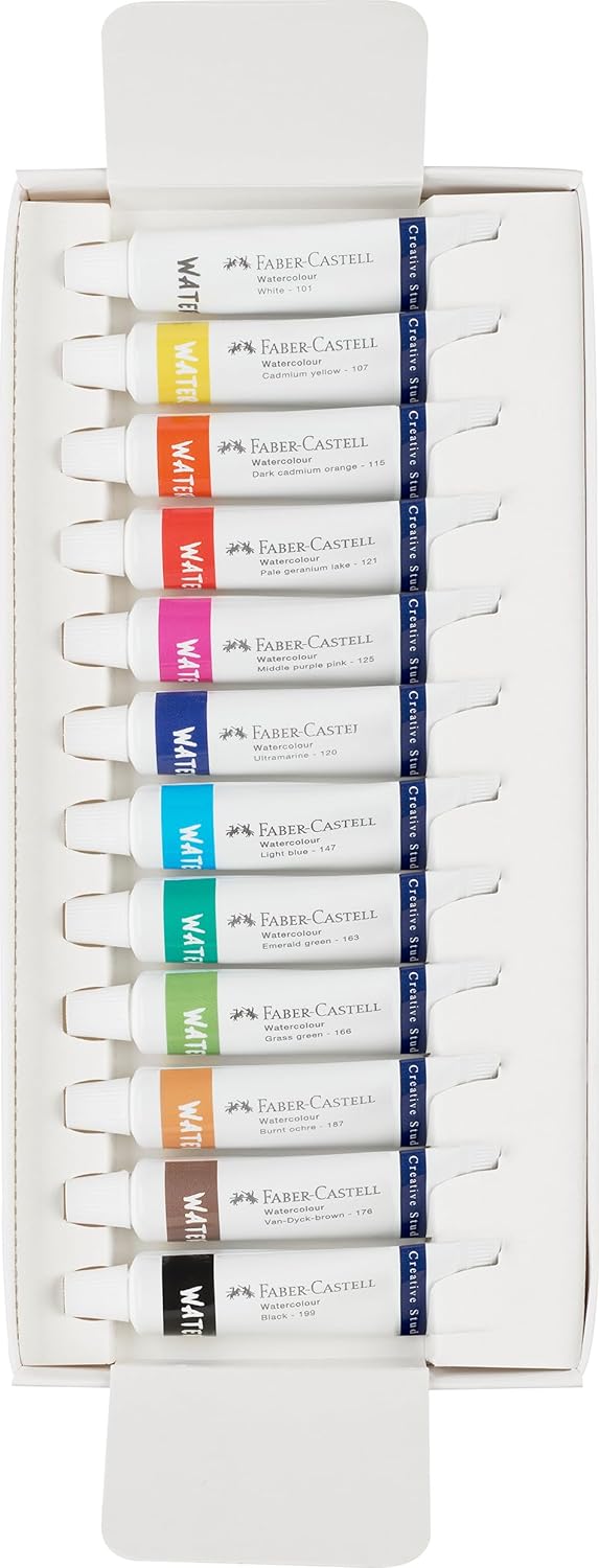 Faber-Castell Creative Studio 169612 Watercolour Paints 12 Tubes 9 ml Each Including Mixing Palette