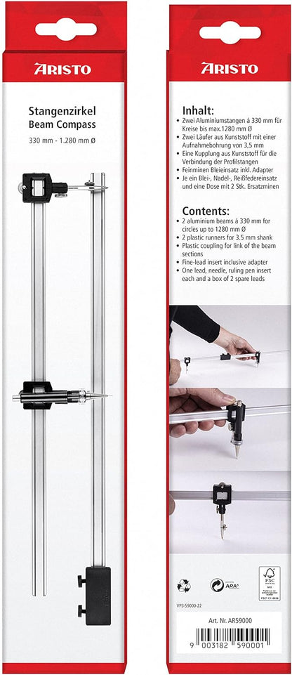 Aristo AH59000 Stangenzirkel (für Kreise mit Durchmesser bis zu 1280 mm, inkl. Zubehör
