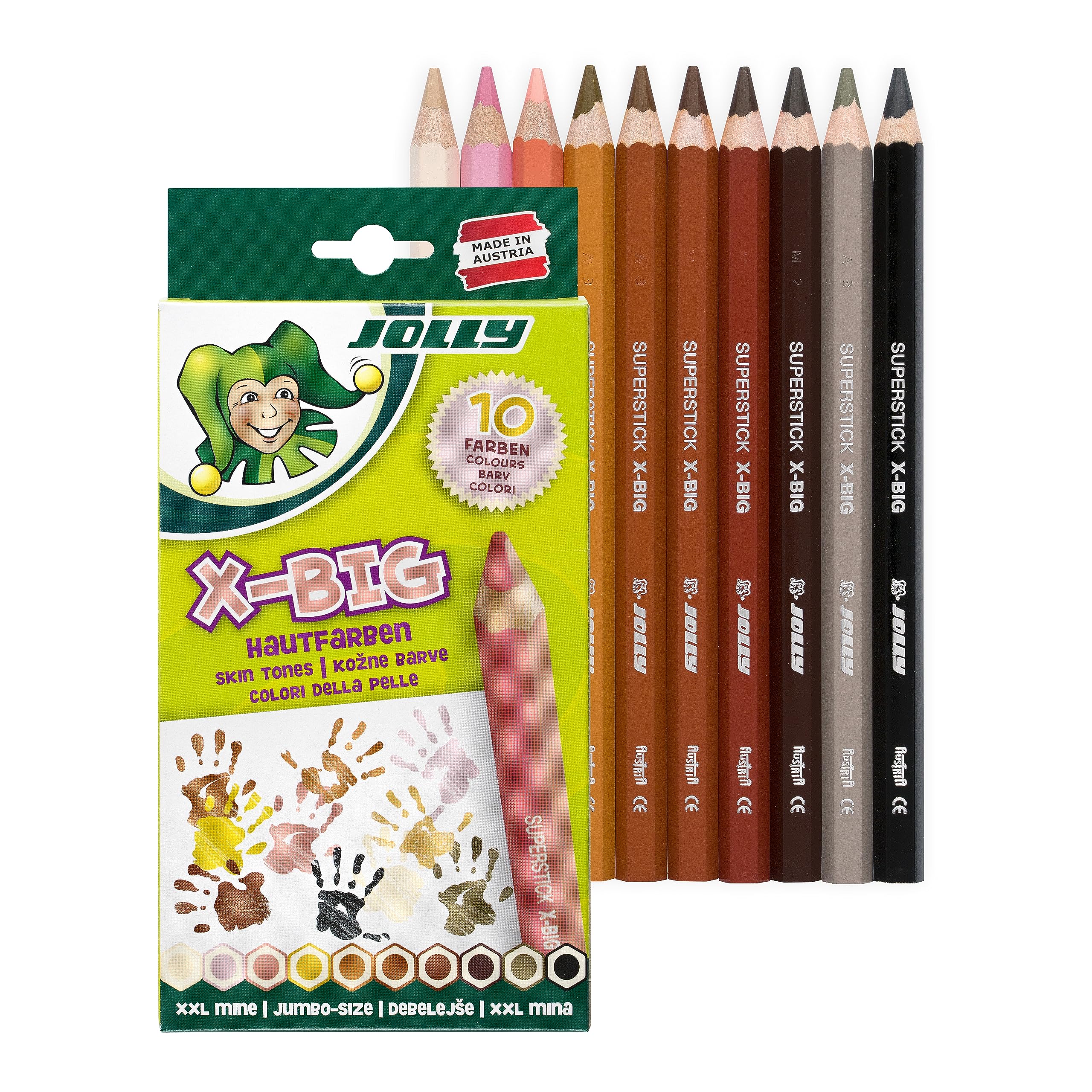 JOLLY X-Big Skin Colour Set | 10 Colours | Thick Colouring Pencils | School 1st Class | Colouring Pencils for Children | Pencils | Shatterproof | Jumbo Size | Colour-Intensive 1 stück (1er Pack) Kbd-sd2lulk