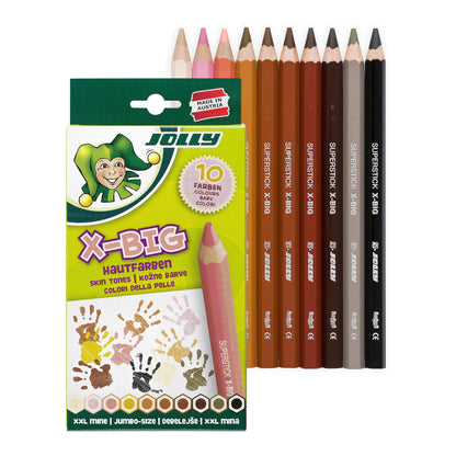JOLLY X-Big Skin Colour Set | 10 Colours | Thick Colouring Pencils | School 1st Class | Colouring Pencils for Children | Pencils | Shatterproof | Jumbo Size | Colour-Intensive 1 stück (1er Pack) Kbd-sd2lulk